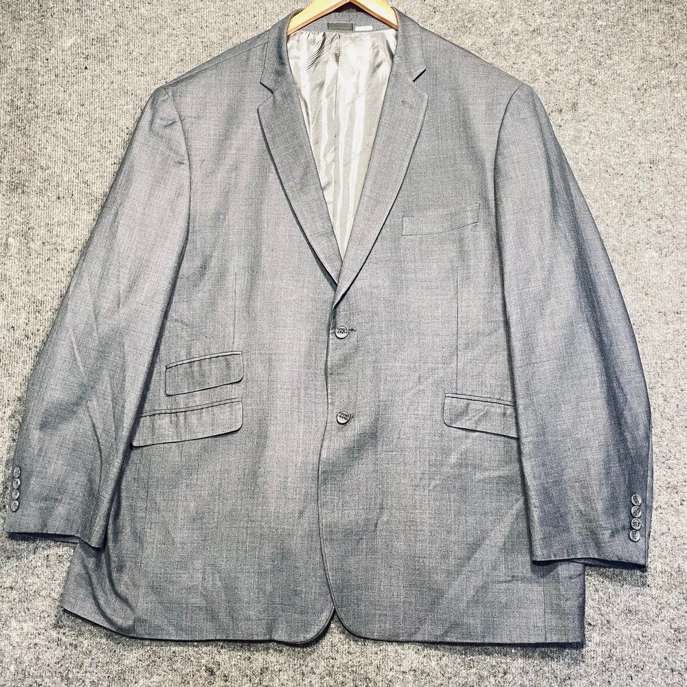Stacy Adams Mens 54R Blazer Jacket Charcoal Gray Plaid Regular Fit Business